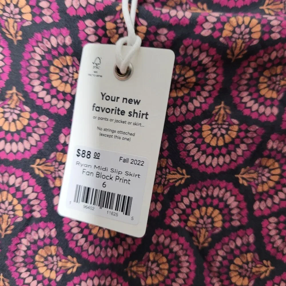 Marine Layer Womens Purple Ryan Midi Slip Skirt pink fan print Boho sz 6 - Picture 5 of 10